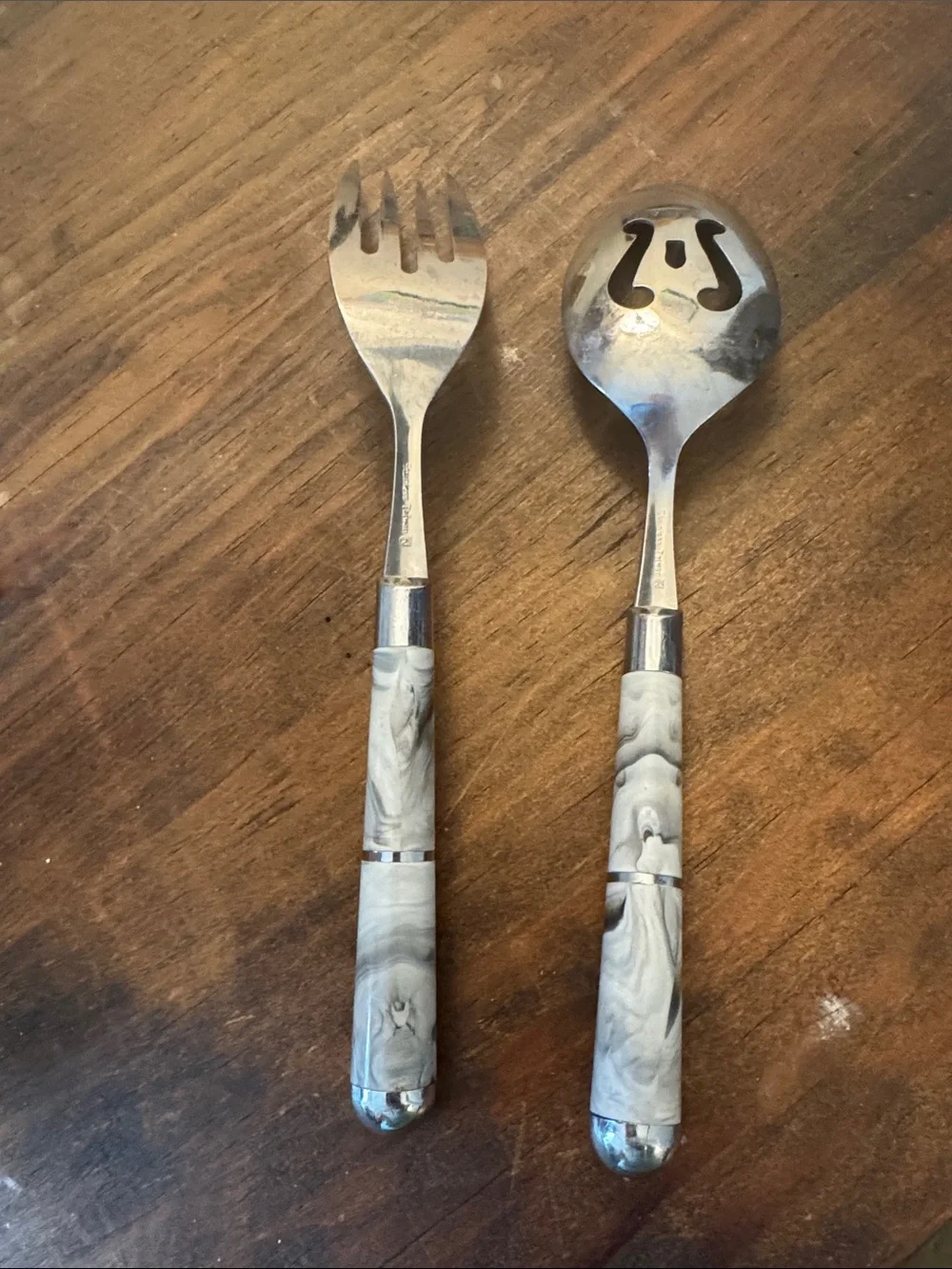 Marbled Gray Serving Fork, spoon and Slotted Spoon - Home Dining
